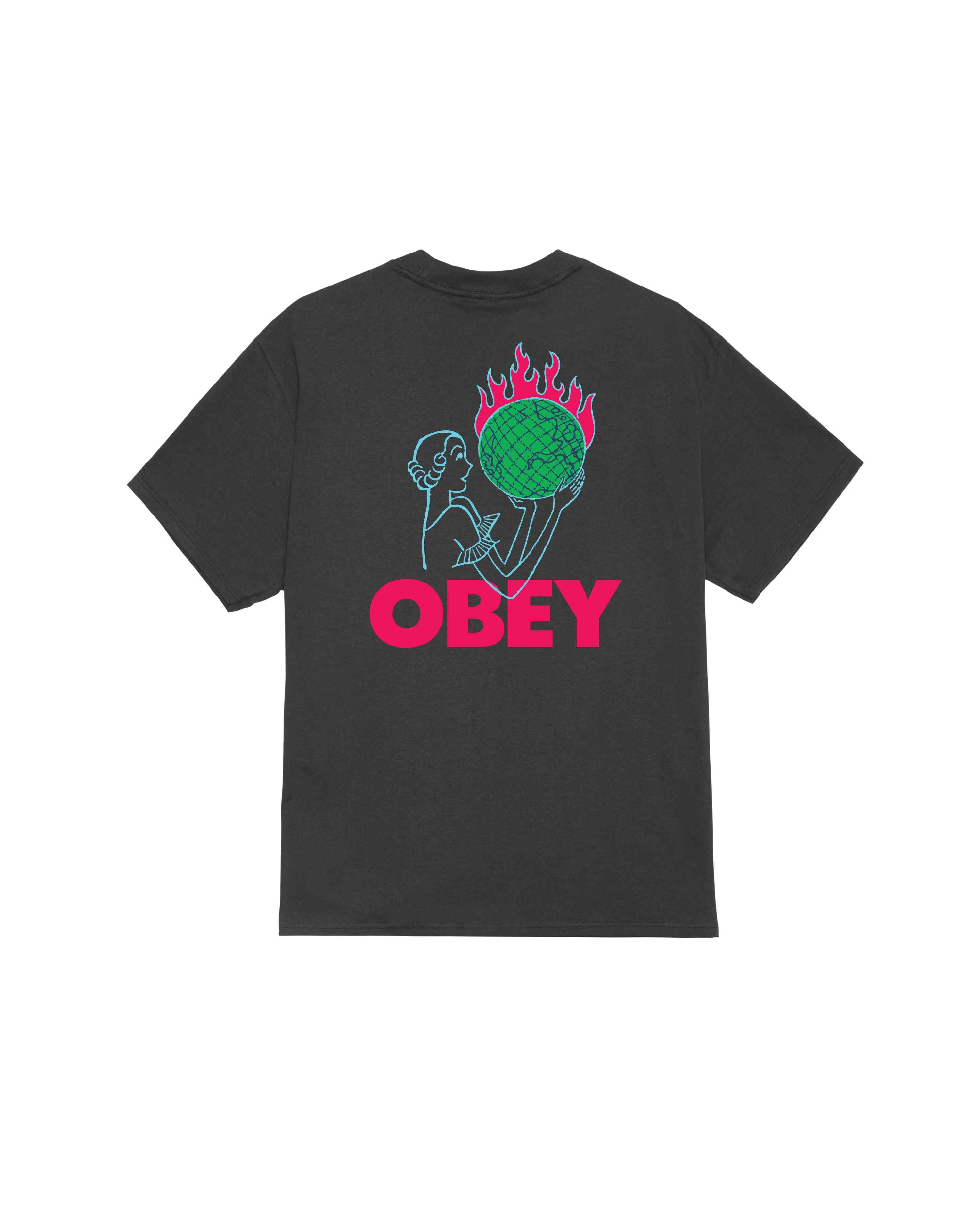 Obey World In Flames Vintage Black T-Shirt Herren schwarz